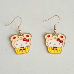 Enamel Kitty with a Teddy Bear Cap Earrings